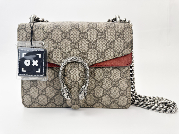 Gucci Gucci GG Supreme Dionysus Small Shoulder Bag with Red Suede Trim