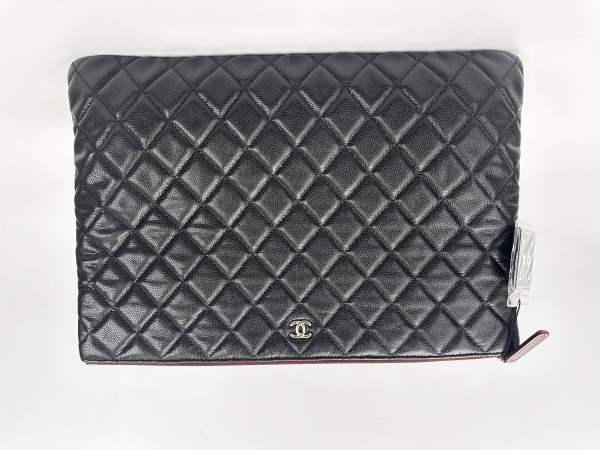 Chanel Chanel Black Quilted Caviar Leather Large Pouch