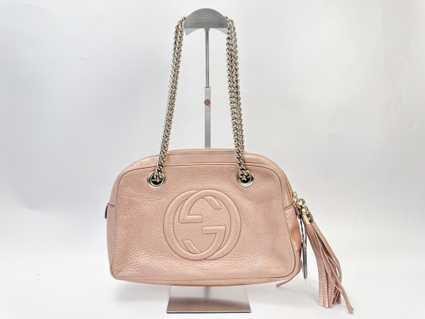 Gucci Gucci Soho Chain Shoulder Bag Metallic Rose Gold Leather Small