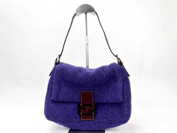 Fendi Fendi Purple Wool Knit Mamma Baguette with Brown Leather Trim