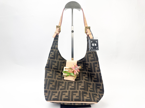 Fendi Fendi Zucca Canvas Floral Embroidered Baguette Bag