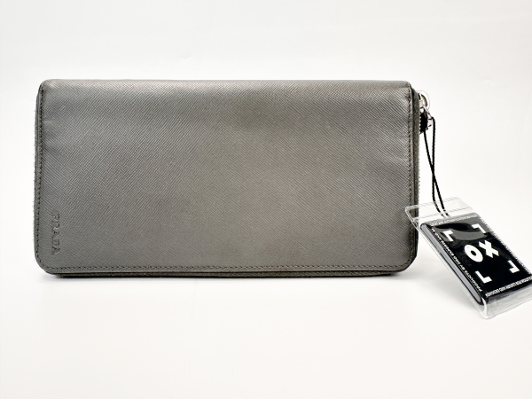 Prada Prada Saffiano Leather Zip Around Wallet Grey