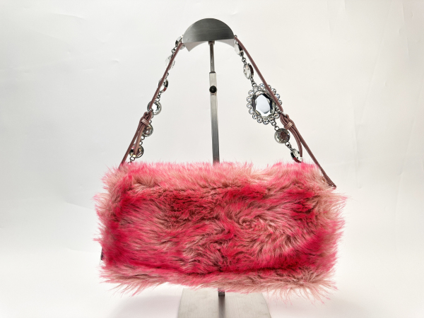 Miu Miu Miu Miu Pink Faux Fur Crystal Strap Bag