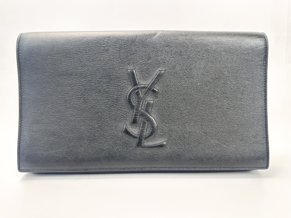 Saint Laurent / YSL Saint Laurent Monogram East/West Clutch in Black Grain de Poudre Embossed Leather