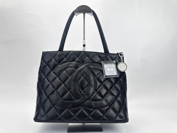 Chanel Chanel Black Quilted Caviar Leather Medallion Tote