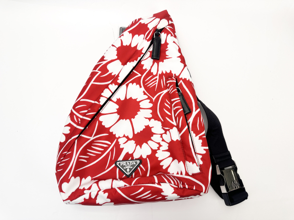 Prada Prada Re-Nylon Floral Print Sling Bag Red/White