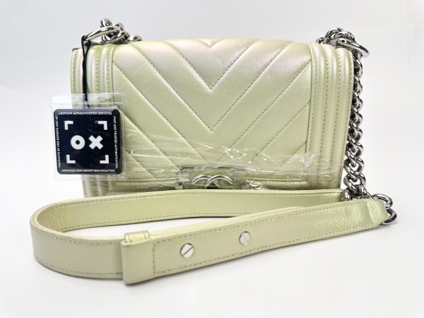 Chanel Chanel Boy Handbag Quilted Metallic Goatskin Small Green