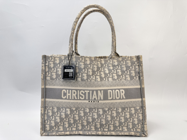 Dior Dior Oblique Embroidery Book Tote Medium Grey