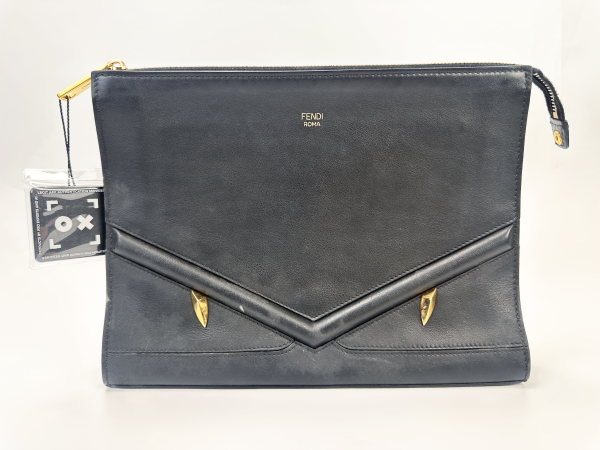 Fendi Fendi Black Leather Bag Bugs Eyes Pouch