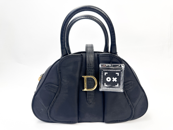 Dior Christian Dior Black Nylon and Croc-Embossed Leather D-Charm Bowler Bag