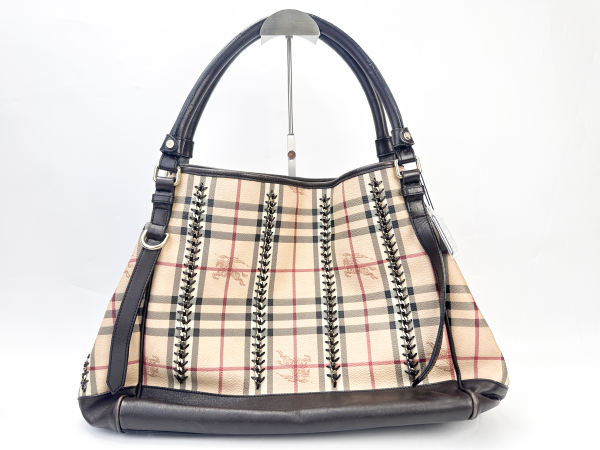 Burberry Burberry Haymarket Check and Leather Chain Detail Shoulder Bag