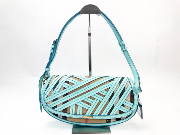 Burberry Burberry Nova Check Patent Leather Cage Shoulder Bag Teal