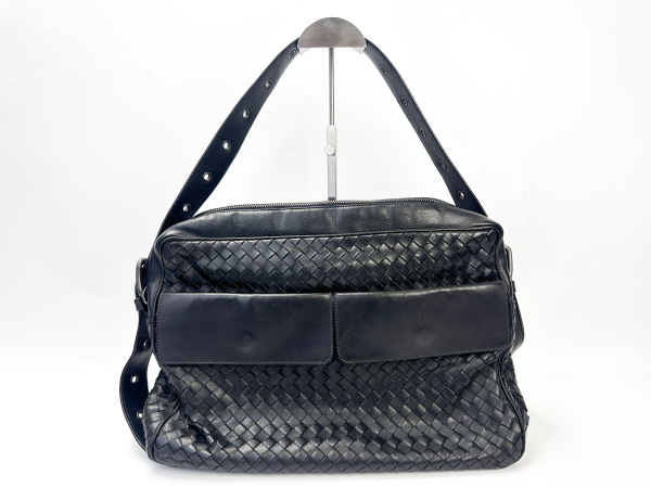 Bottega Veneta Bottega Veneta Intrecciato Black Leather Messenger Bag