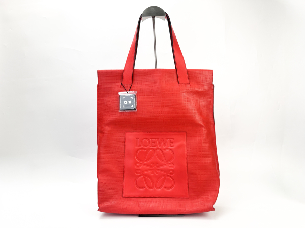 Loewe Loewe Shopper Tote Anagram Embossed Red Leather