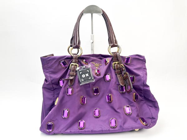 Prada Prada Purple Nylon Gemstone Embellished Tote
