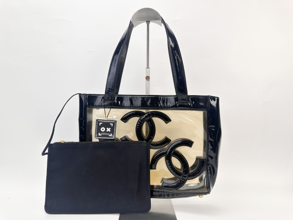 Chanel Chanel Black Vinyl Patent Leather Triple CC Tote