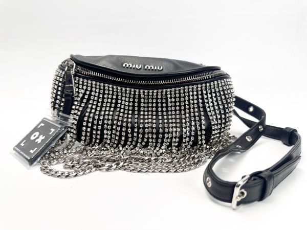 Miu Miu Miu Miu Black Leather Crystal Fringe Belt Bag