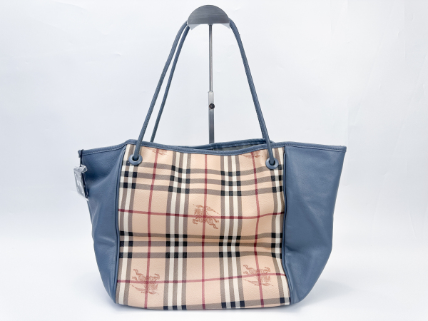 Burberry Burberry Haymarket Check Equestrian Knight Tote Blue Leather