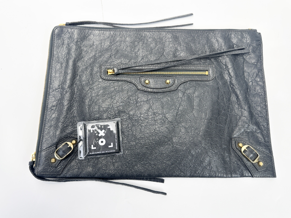 Balenciaga Balenciaga Black Giant 12 Gold Hardware Metallic Edge Flat Clutch