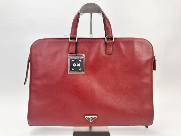 Prada Prada Saffiano Leather Briefcase Red